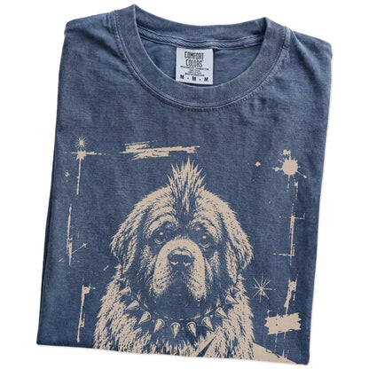 Folded Denim Punk Rock Newfie T-Shirt showing the graphic