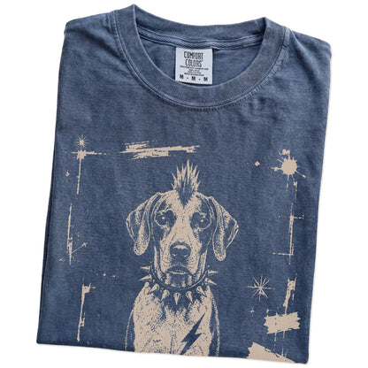 Folded Denim Punk Rock Pointer T-Shirt showing the graphic