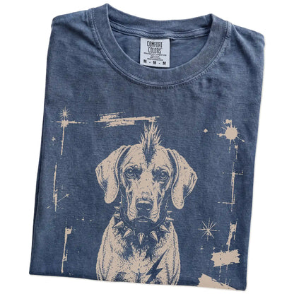 Folded Denim Punk Rock Weimaraner T-Shirt showing the graphic