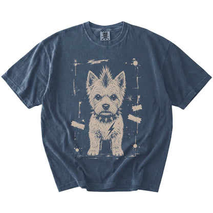 Denim Punk Rock Westie T-Shirt laid flat