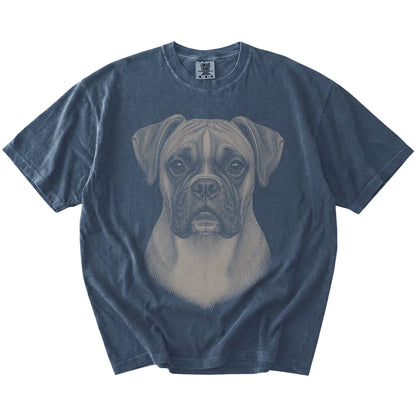 A realistic drawing of a Boxer on a Denim Comfort Colors® T-shirt