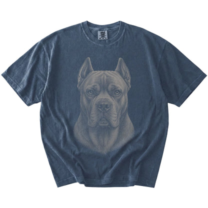 A realistic drawing of a Cane Corso on a Denim Comfort Colors® T-shirt