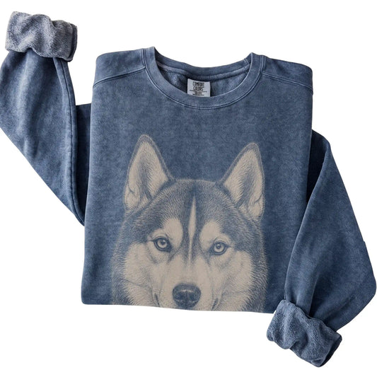 Denim Realistic Drawing Husky Comfort Colors sweatshirt, folded view