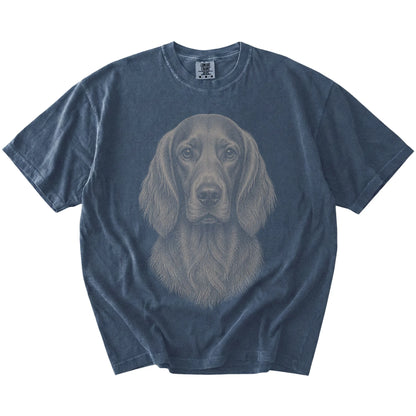 A realistic drawing of a Irish Setter on a Denim Comfort Colors® T-shirt