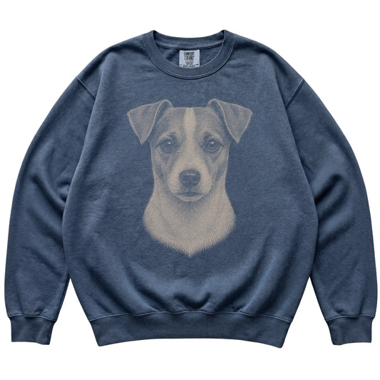 Denim Realistic Drawing Jack Russell Comfort Colors sweatshirt, flat view