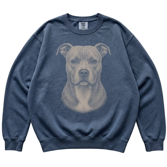 Denim Realistic Drawing Pitbull Comfort Colors sweatshirt, flat view
