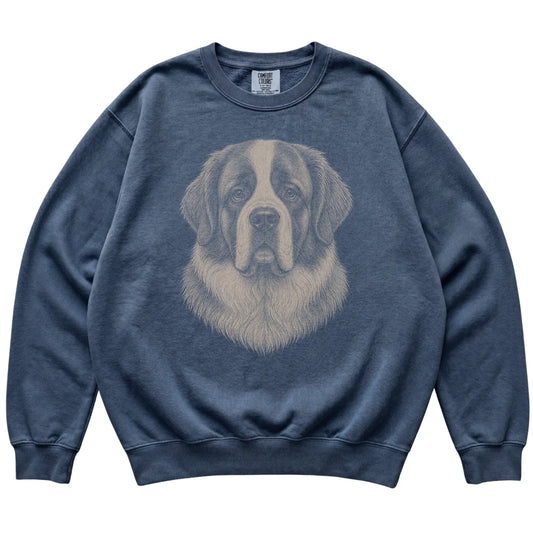 Denim Realistic Drawing St Bernard Comfort Colors sweatshirt, flat view