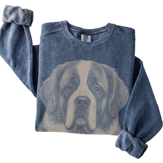 Denim Realistic Drawing St Bernard Comfort Colors sweatshirt, folded view