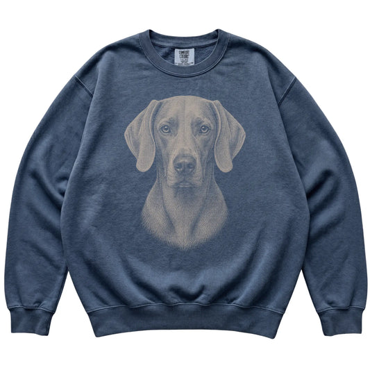 Denim Realistic Drawing Weimaraner Comfort Colors sweatshirt, flat view