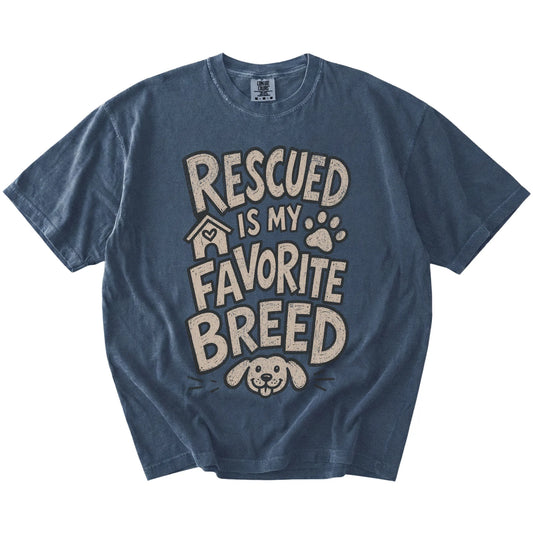 Rescued is my favorite breed lettering on a Denim Comfort Colors® T-shirt