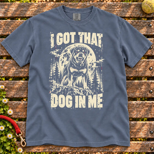 Denim Rottweiler I Got That Dog in Me T-shirt, full garment view