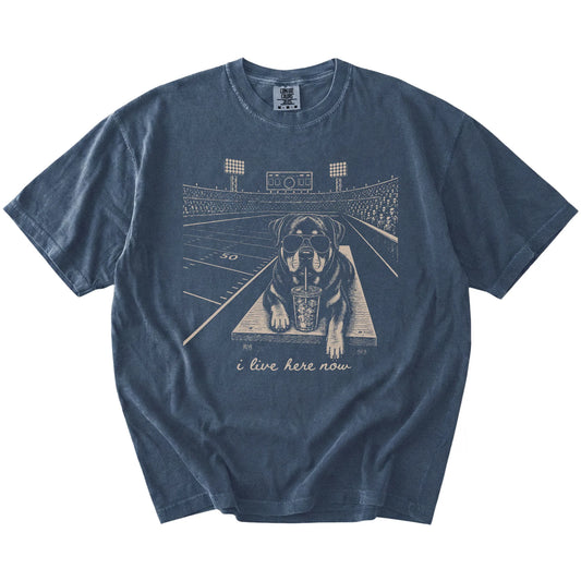 Rottweiler ready for football and tailgate season on a Denim Comfort Colors® T-shirt