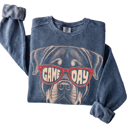 Denim Rottweiler Game Day Sunglasses sweatshirt, folded