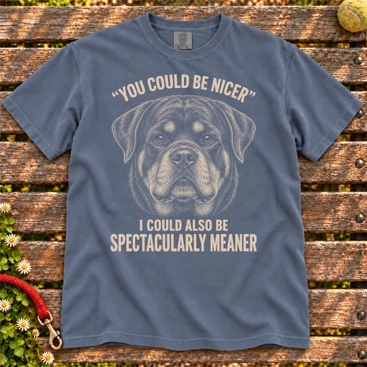Rottweiler Guard Dog design on a Denim Comfort Colors T-shirt, shown flat