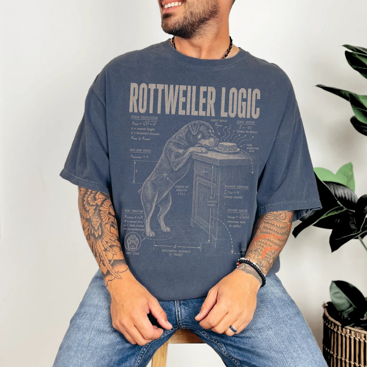 Person wearing a Denim Rottweiler Logic t-shirt