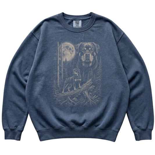 Denim Rottweiler Moonlit Forest Comfort Colors sweatshirt, flat view