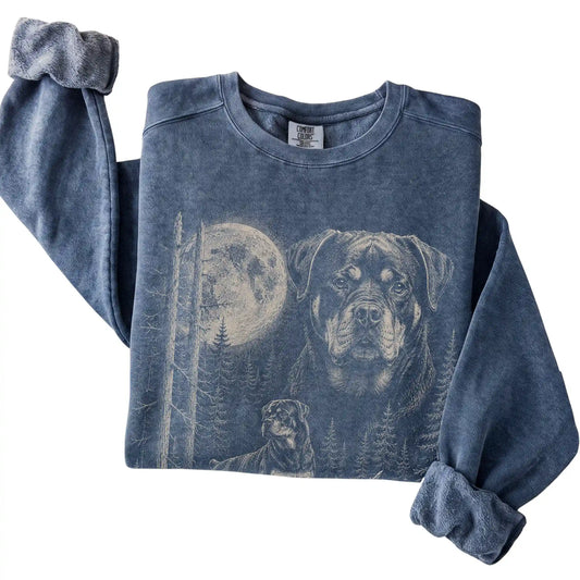 Denim Rottweiler Moonlit Forest Comfort Colors sweatshirt, folded view