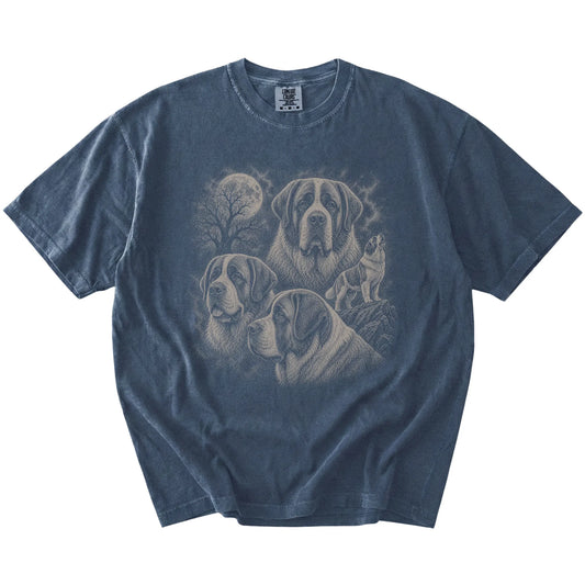 Vintage moon montage featuring Saint Bernard on a Denim Comfort Colors® T-shirt