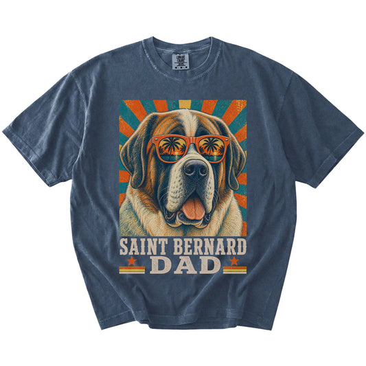 Retro Saint Bernard Dad design on a Denim Comfort Colors T-shirt