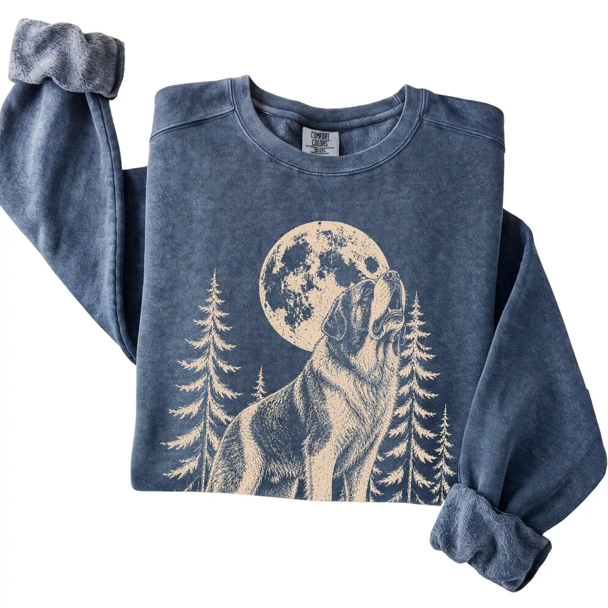 Saint Bernard Howling at the Moon Comfort Colors sweatshirt in Denim