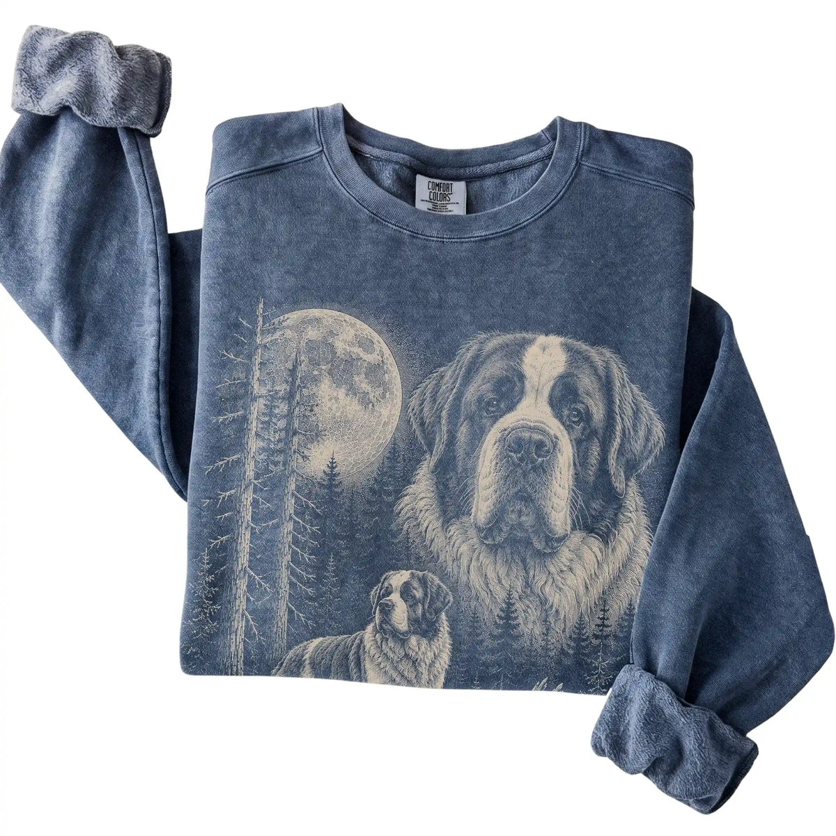 Denim Saint Bernard Moonlit Forest Comfort Colors sweatshirt, folded view