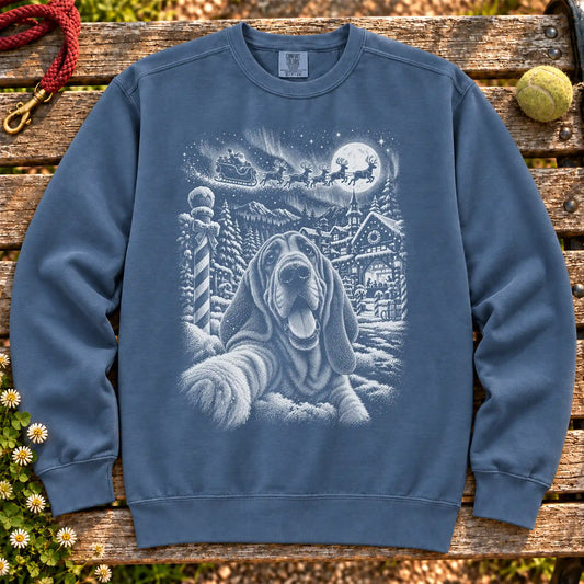 Bloodhound Santa Selfie design on a Denim sweatshirt