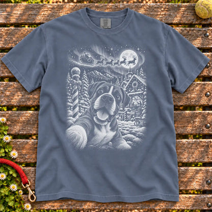 Boxer Santa Selfie design on a Denim T-shirt