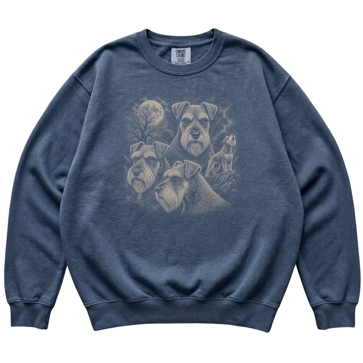 Schnauzer 90s Moon Sweatshirt in Denim — flat lay