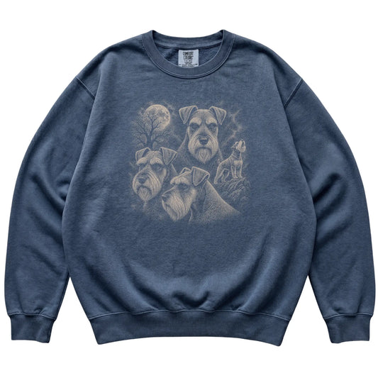 Schnauzer 90s Moon Sweatshirt in Denim — flat lay
