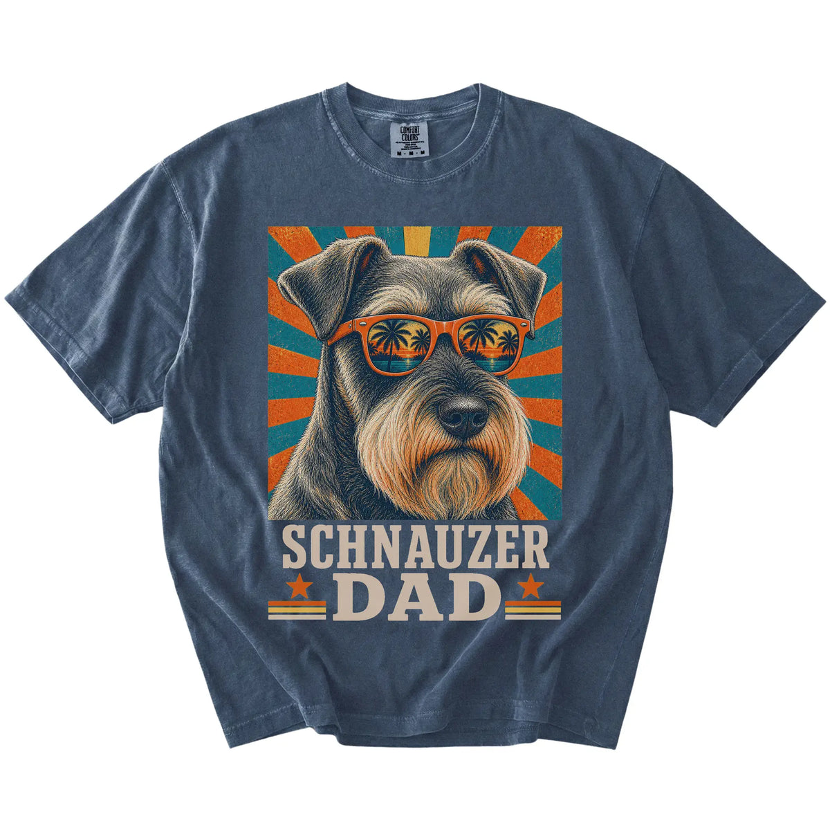 Retro Schnauzer Dad design on a Denim Comfort Colors T-shirt