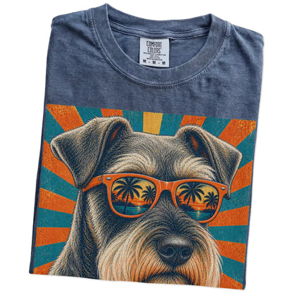 Retro Schnauzer Dad design on a Denim Comfort Colors T-shirt folded detail