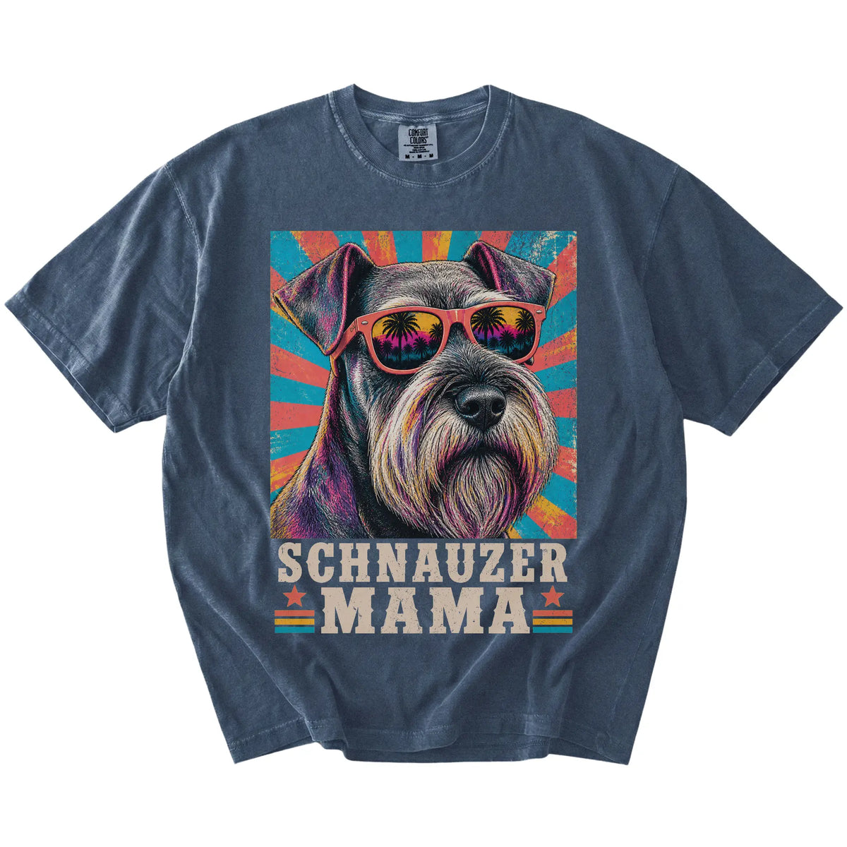 Retro Schnauzer Mama design on a Denim Comfort Colors T-shirt