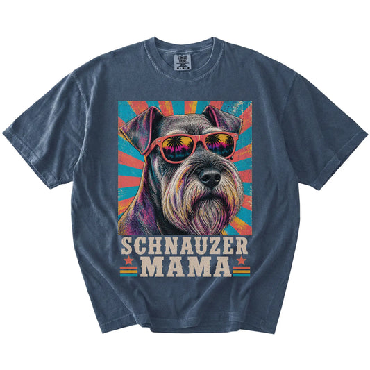 Retro Schnauzer Mama design on a Denim Comfort Colors T-shirt
