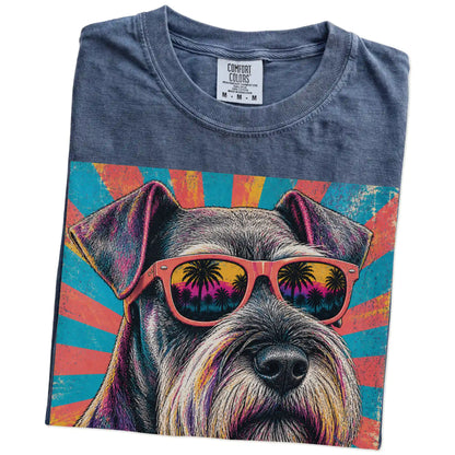 Retro Schnauzer Mama design on a Denim Comfort Colors T-shirt folded detail