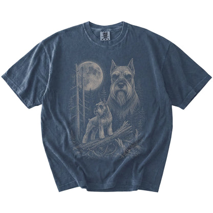 Denim Schnauzer Moonlit Forest T-Shirt laid flat