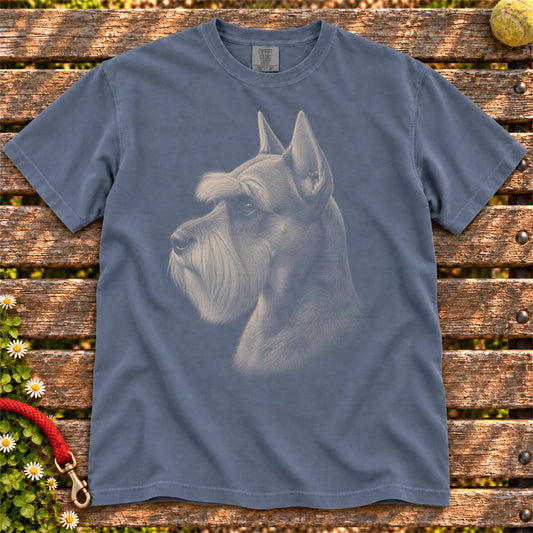 Schnauzer Photo design on a Denim Comfort Colors T-shirt, shown flat