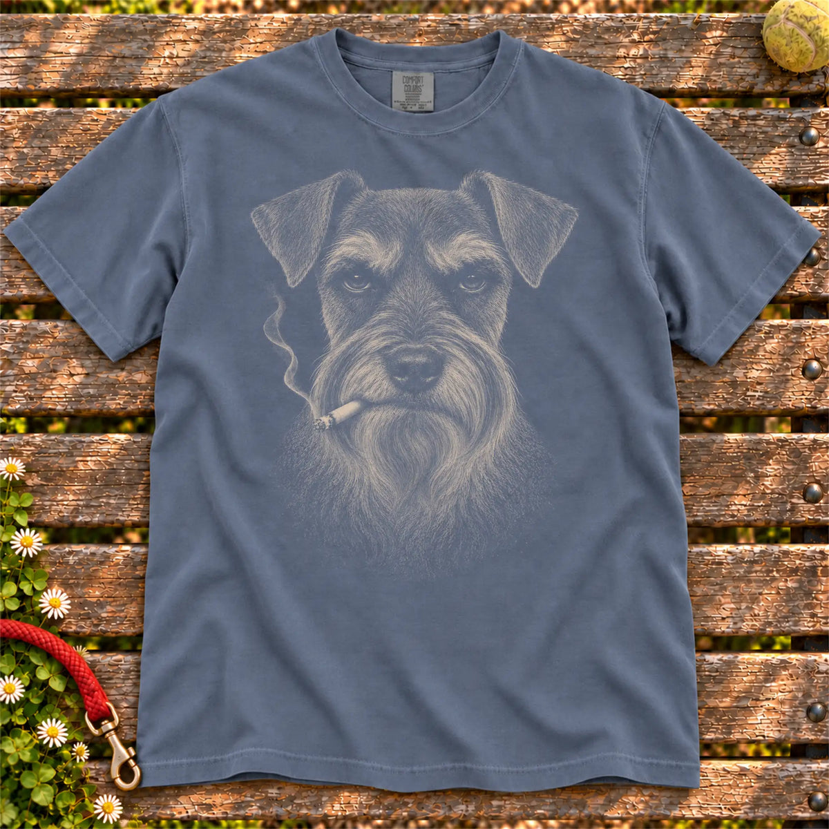 Schnauzer smoking design on a Denim t-shirt