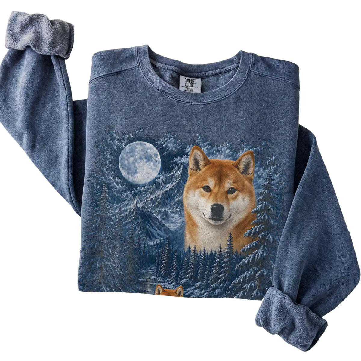 Shiba Inu Forest Moon Sweatshirt in Denim