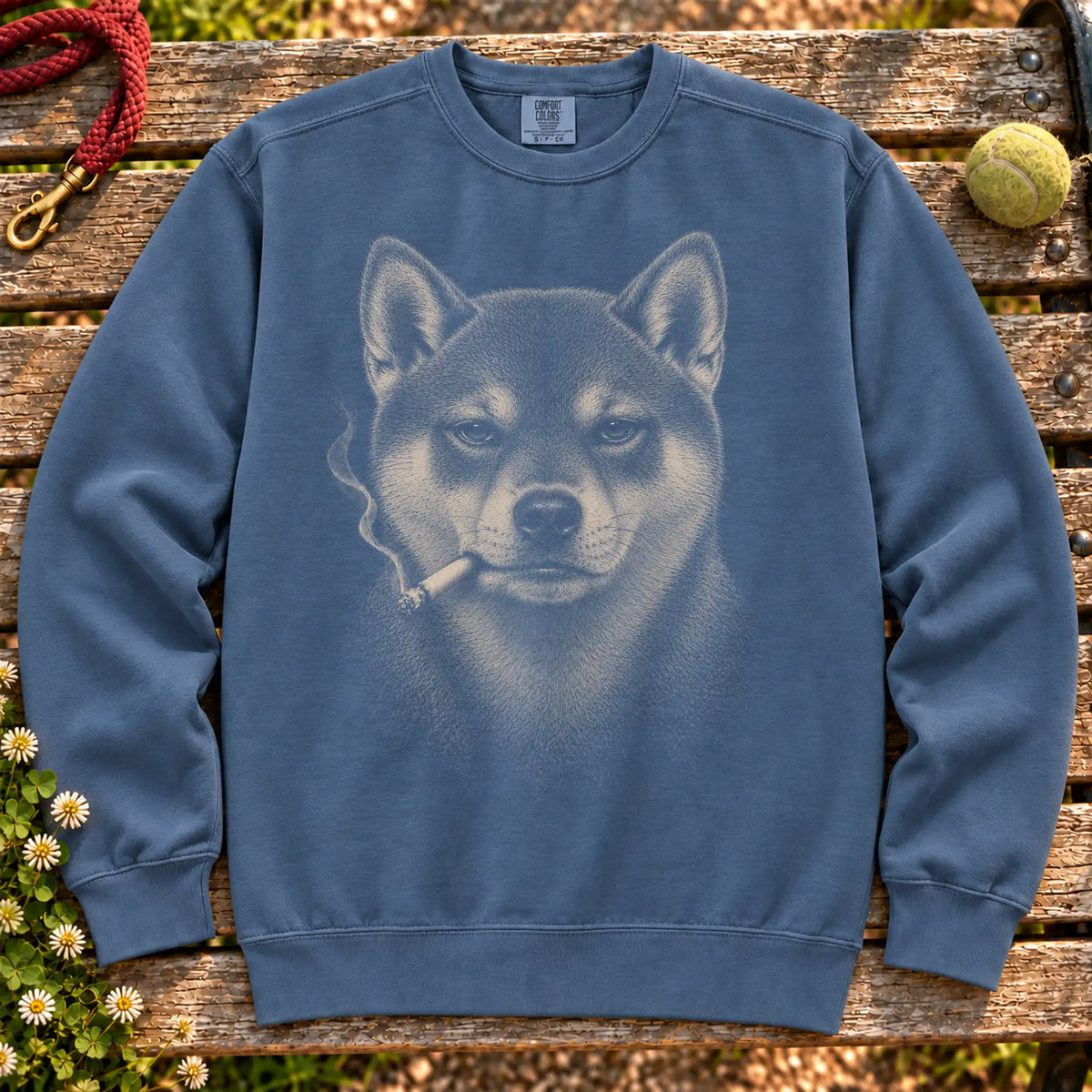 Shiba Inu smoking design on a Denim sweatshirt