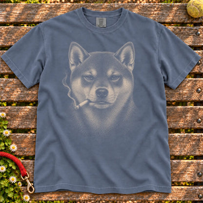 Shiba Inu smoking design on a Denim t-shirt