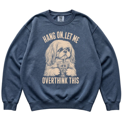Denim Comfort Colors sweatshirt featuring Shih Tzu Iced Coffee Overthink, laid-flat presentation
