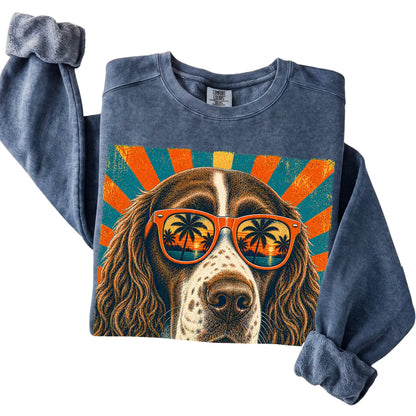 Folded Denim Comfort Colors sweatshirt with a Retro Springer Spaniel Dad design