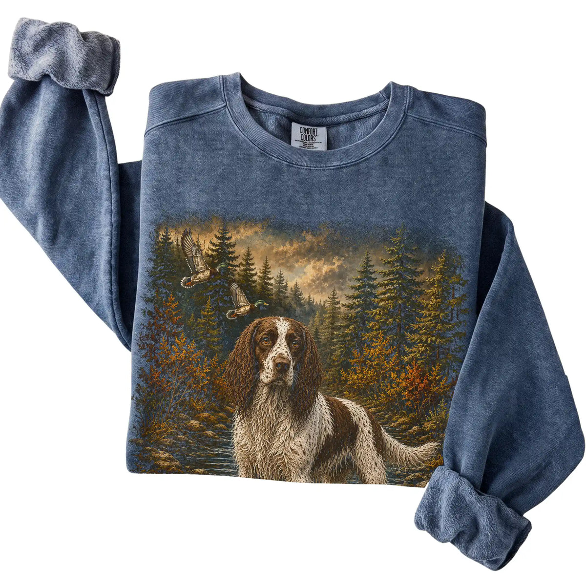 Springer Spaniel Duck Hunting Sweatshirt in Denim