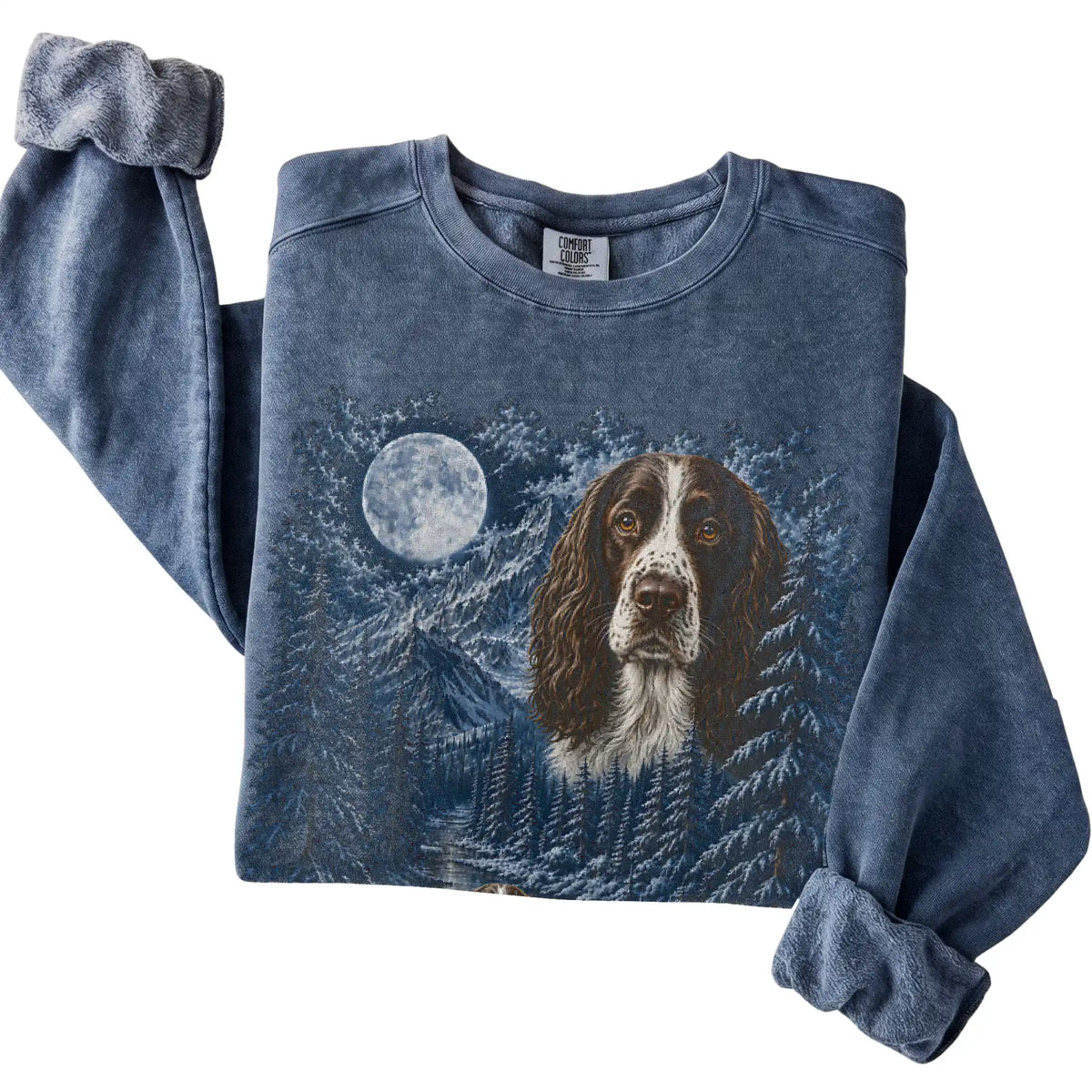 Springer Spaniel Forest Moon Sweatshirt in Denim