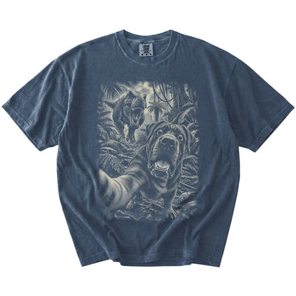 T-Rex Selfie Cane Corso Comfort Colors 1717 T-Shirt in Denim, flat lay