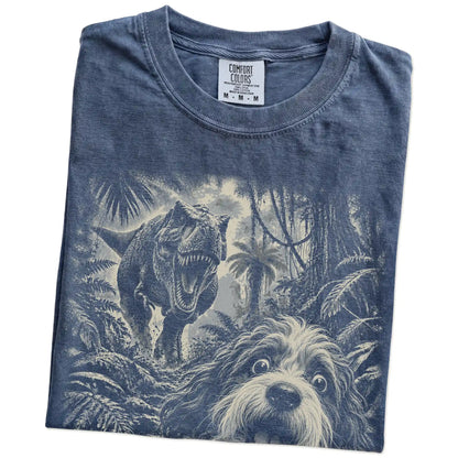 T-Rex Selfie Havanese Comfort Colors 1717 T-Shirt in Denim, folded detail