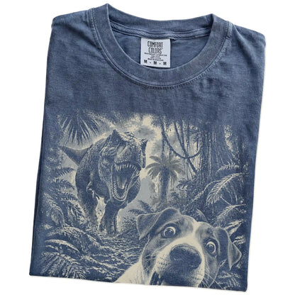 T-Rex Selfie Jack Russell Comfort Colors 1717 T-Shirt in Denim, folded detail