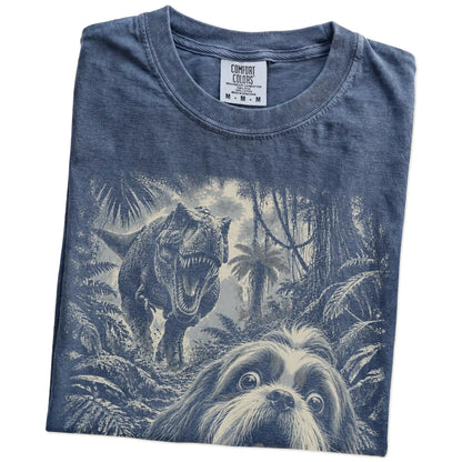 T-Rex Selfie Shih Tzu Comfort Colors 1717 T-Shirt in Denim, folded detail