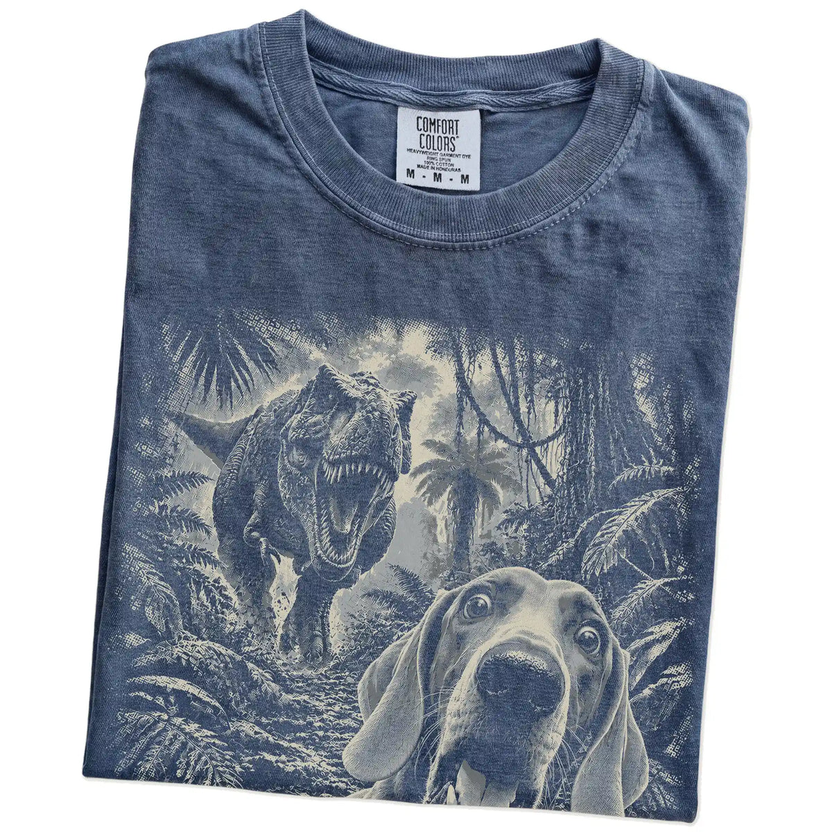 T-Rex Selfie Weimaraner Comfort Colors 1717 T-Shirt in Denim, folded detail