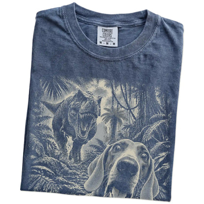 T-Rex Selfie Weimaraner Comfort Colors 1717 T-Shirt in Denim, folded detail